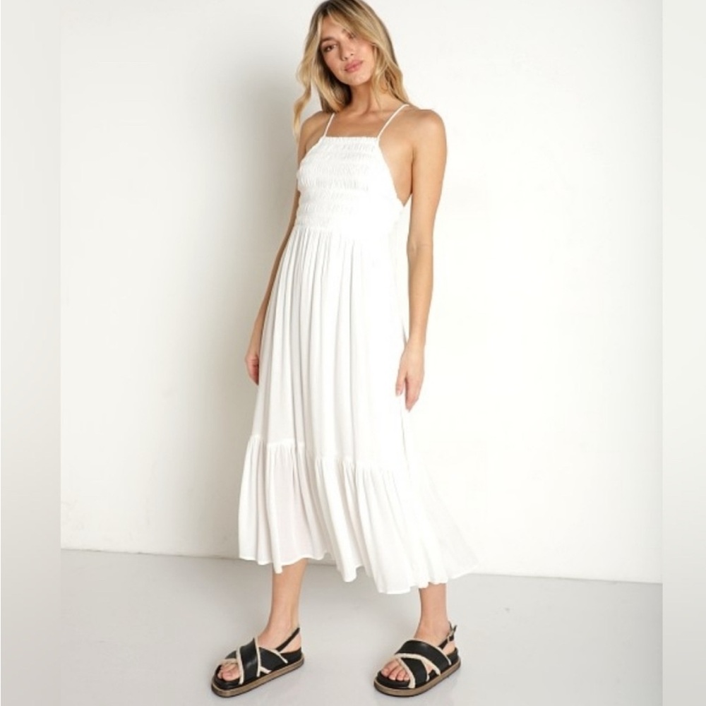 Z Supply White Maxi Dress with Smocked Bodice
